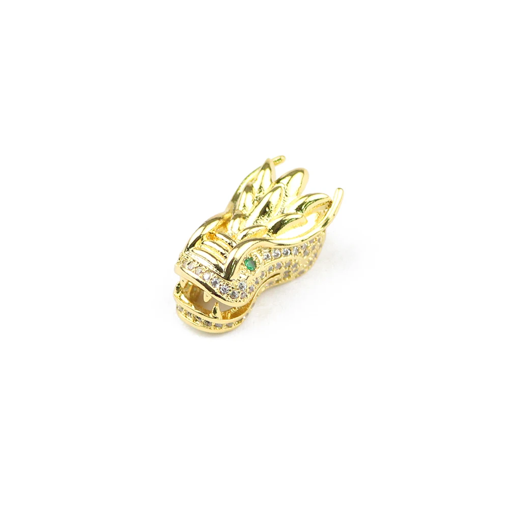 BTFBES Chinese dragon 2pcs Gold Color plated Pendants Copper Bead White Zircon copper product Loose bead Jewelry DIY Bracelet