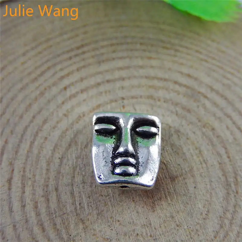 Julie Wang 15PCS Human Face Beads Metal Alloy Antique Bead Handmade Jewelry DIY Bracelet Accessory Findings Making