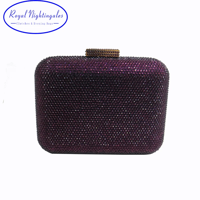 Luxury Womens Purple Hard Case Crystal Evening Bags and Evening Clutch