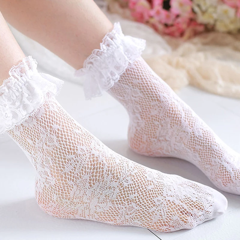 

Women Black/White Lace Flower Pattern Sexy Socks