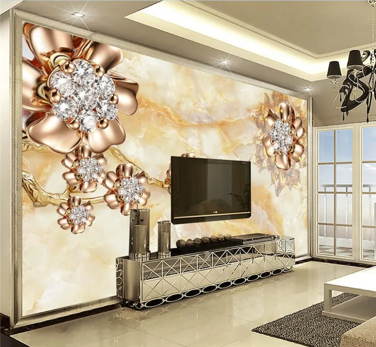 

European marble palace wind jewelry flowers TV background wall art mural living room home decoration any size