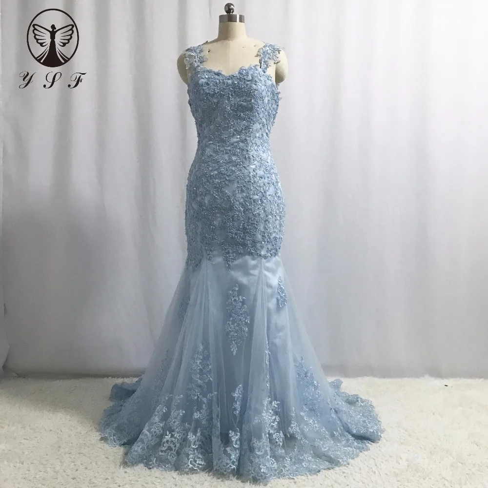 Robe de soirée sirène dos nu perlée, bleu, appliques chérie, robe de créateur éducative