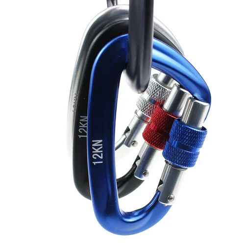 Imagen 2 del producto Mosquetón de escalada en forma de D, hebilla de escalada profesional, bloqueo de seguridad, equipo de escalada al aire libre, 12KN