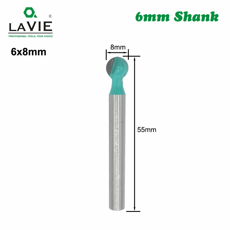 LAVIE 1pc 6mm Shank Ball Nose Round Carving Bit Cove CNC Milling Bit Radius Core Tungsten Carbide Router Bit For Wood MC06003