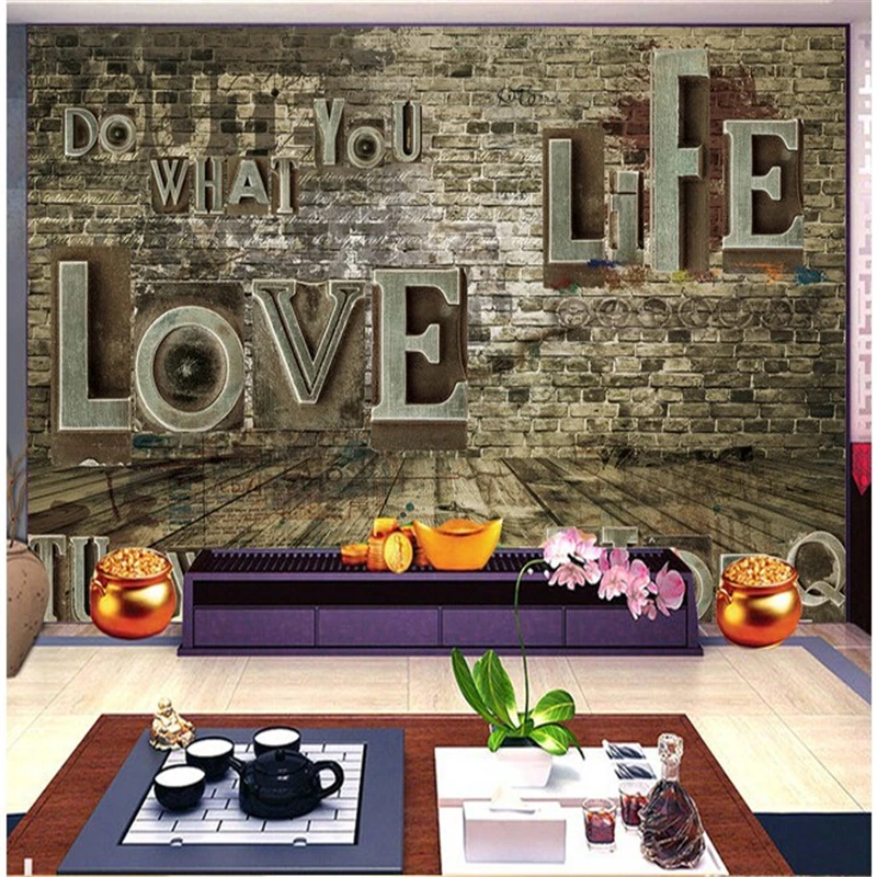 

beibehang Large mural retro lounge cafe restaurant background wall paper themes of European 3d stereo letters wallpaper roll