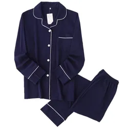 Conjunto de pijamas informales para hombre, ropa de dormir de manga larga, 100% algodón, color liso, estilo japonés, para otoño