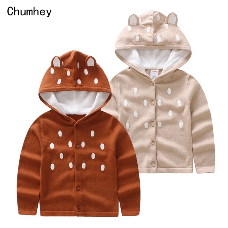 

2-7T 100% Cotton Boys Girls Sweater Cardigans Autumn Winter Kids Hooded Coat Children Clothing Knitted Clothes 3456