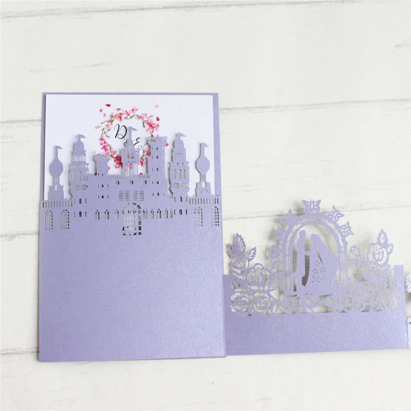 3D Pop up wedding invitations Cinderella laser cut marriage card weding gift cards 50pcs/lot