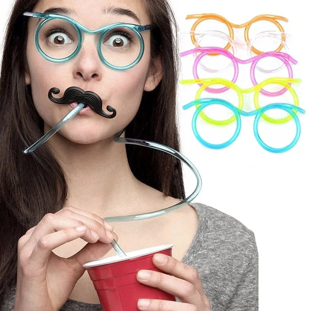 Funny Soft Glasses Straw Flexible Drinking Tube Birthday Holiday Party Accessories Plastic Drinking Straws Kids Gift