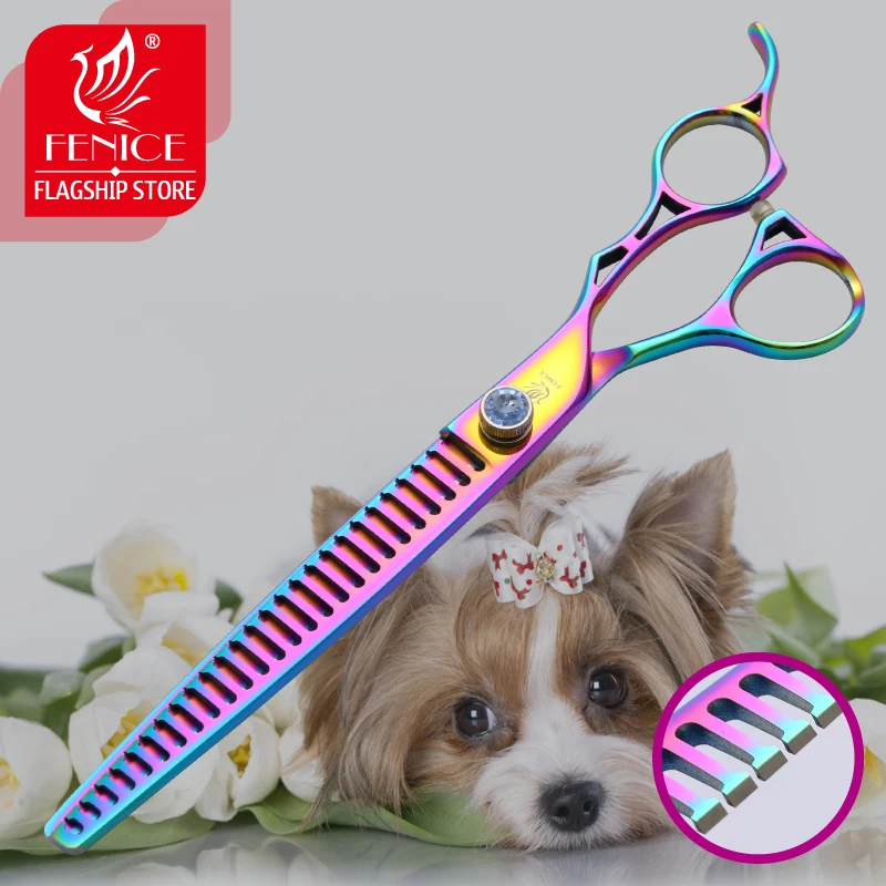 Fenice 8-Inch Professional Pet Scissors Dog Thinning Chunker Shark 26 Teeth for Dogs Efficient Hair Cutting 75% Thinning Rate