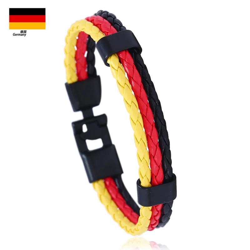 National Flag Color ES Spain Multi Layer Leather Bracelet For Men Bangle Fashion Black Handemade Male Jewelry Pulseira Masculina