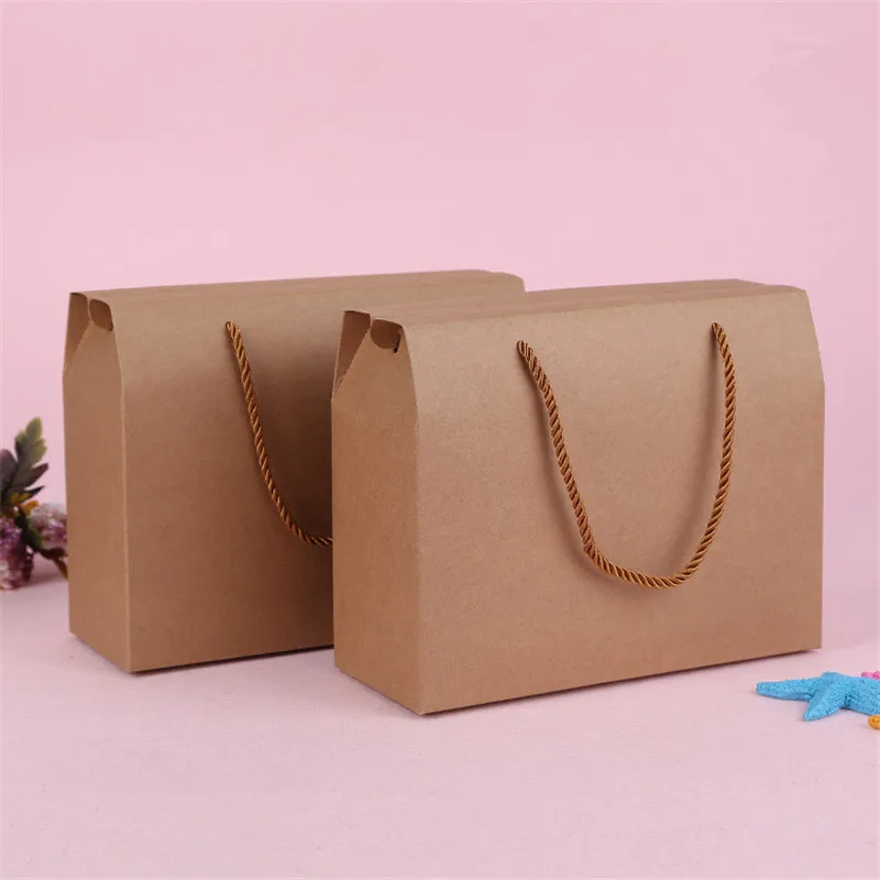 100Pcs/lot  25cmx10cmx20cm Brown Dried Food Red Dates Nut Fruit Packing Boxes Kraft Paper Gift Handle Boxes wholesale