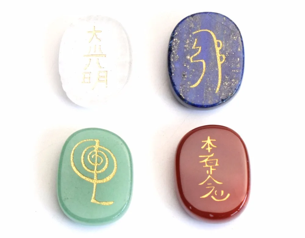 4 sztuk naturalne Chakra Rose Quartz lazuryt awenturyn grawerowane krysztaĆowe uzdrawianie Reiki Balance Usui symbole