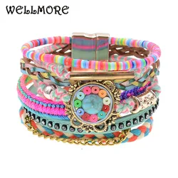 WELLMORE women bracelet Leather bracelets bohemia colorful beaded charm bracelets for women fashion jewelry drop shipping