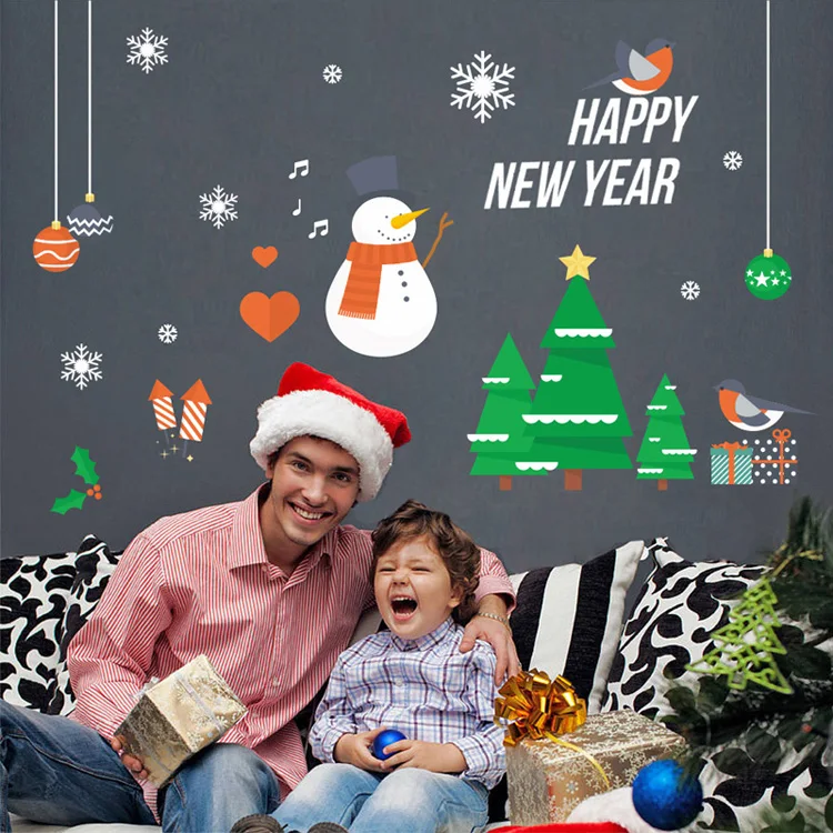 Frohe Weihnachten/Frohes Neues Jahr Wandaufkleber Festival Glasfenster Hintergrund Heimdekoration Wandtattoos Abnehmbare Tapeten – Detail 6