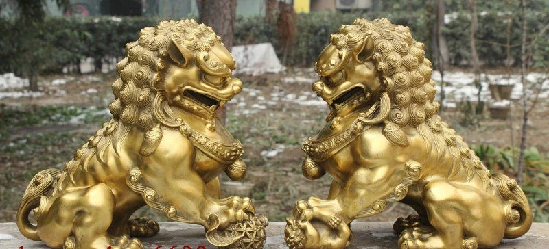 11 Chinese FengShui Brass Guarding Palace Door Fu Foo Dog Lion Beast Statue Pair