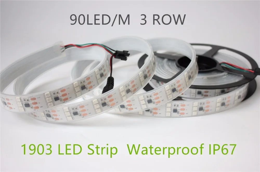 

5m/lot 3 Row 90led/m Led Strip 1903 IC 5050 chip DC12V Digital RGB Dream color IP67 Waterproof 5M/lot 450leds stage led