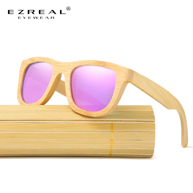 

EZREAL Brand New Sun Glasses Men Square Wood Oversized Bamboo Sunglasses Polarized Women With Wooden Box Oculos EZ025