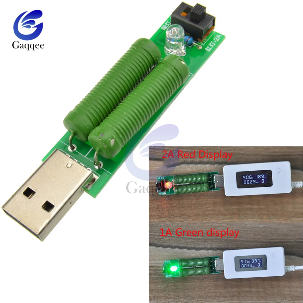 

USB Mini Discharge Interface Load Resistor with Switch 1A Green 2A Red LED battery capacity voltage discharge resistance tester