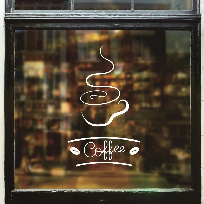 Coffee Shop Sign Wall Stickers Removable Kitchen Wall Decals Store LOGO Window Glass Decor Tea Cup Wall Art Home Decor X62