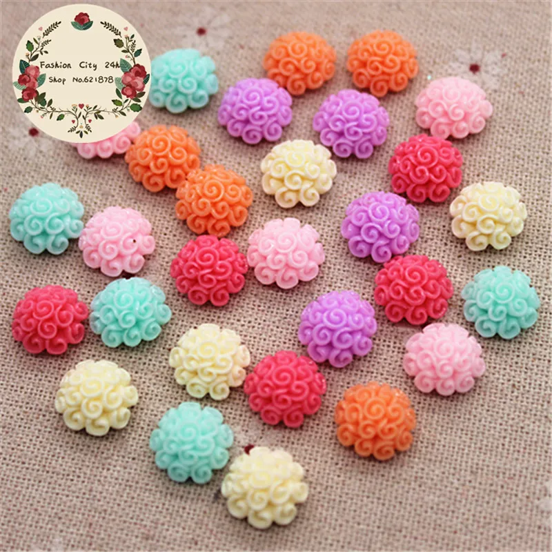 

50PCS Mix Colors 13mm Resin Bouquet Design Flowers Flatback Cabochon Embellishment Accessories DIY Craft Scrapbooking