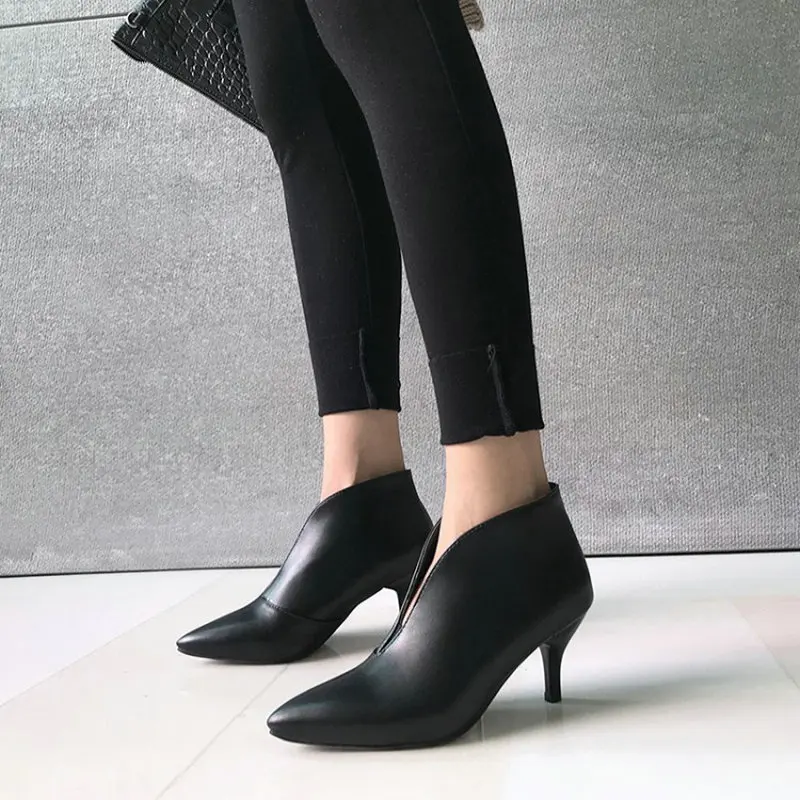 Sianie Tianie 2024 spring winter sexy V-cut black white boots for women thin high heels pumps shoes woman ankle boots size 33-43