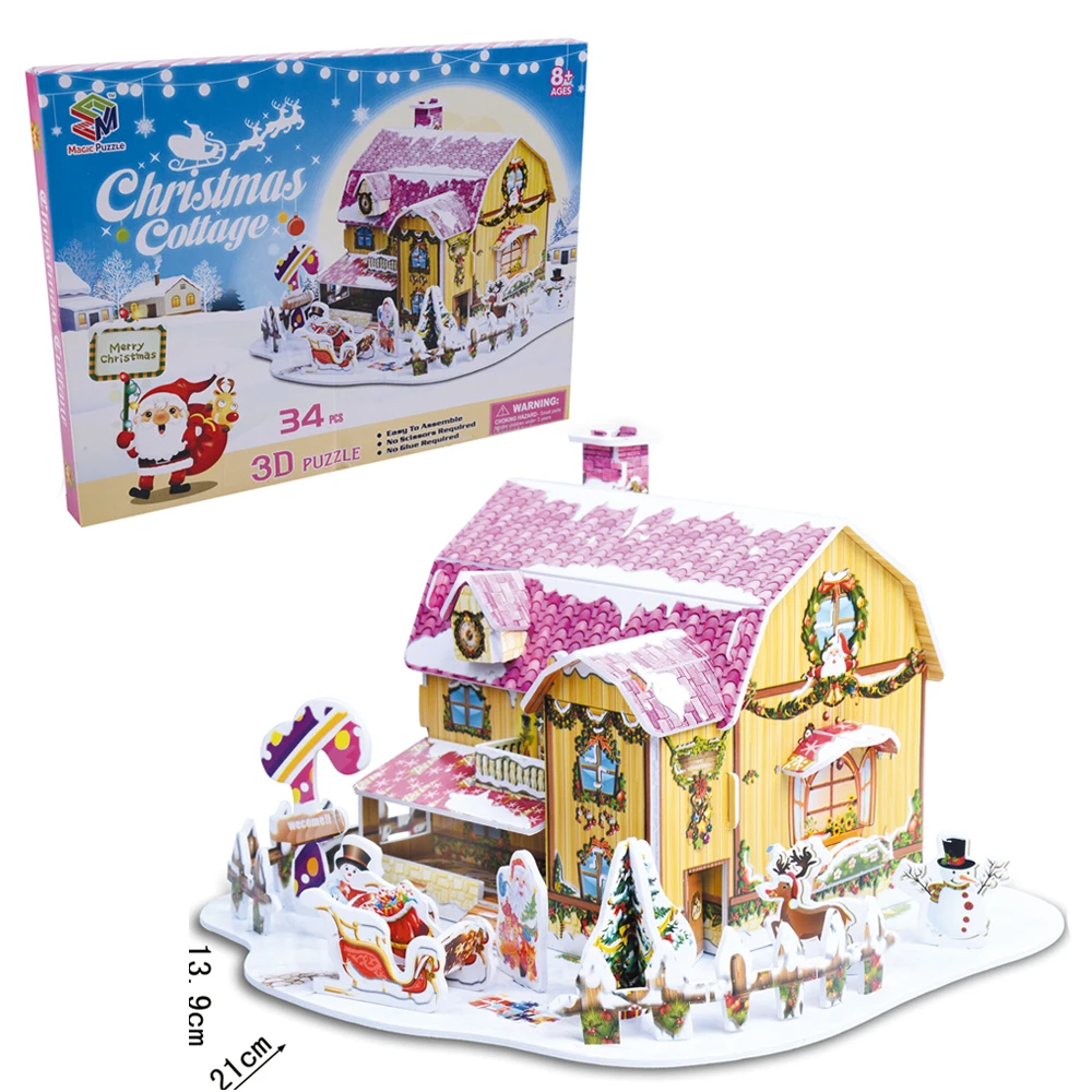 Christmas gift Educational toys for children Christmas Cottage 3D Puzzle DIY 3D three-dimensional puzzles jigsaw puzzles