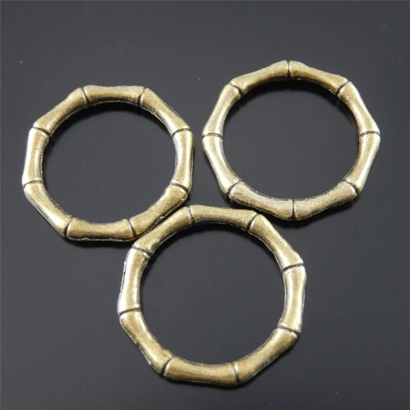 Julie Wang 10PCS Circle Charms Alloy Antique Bronze Round Bamboo Circles Pendant Charms Handmade Jewelry Making Accessory