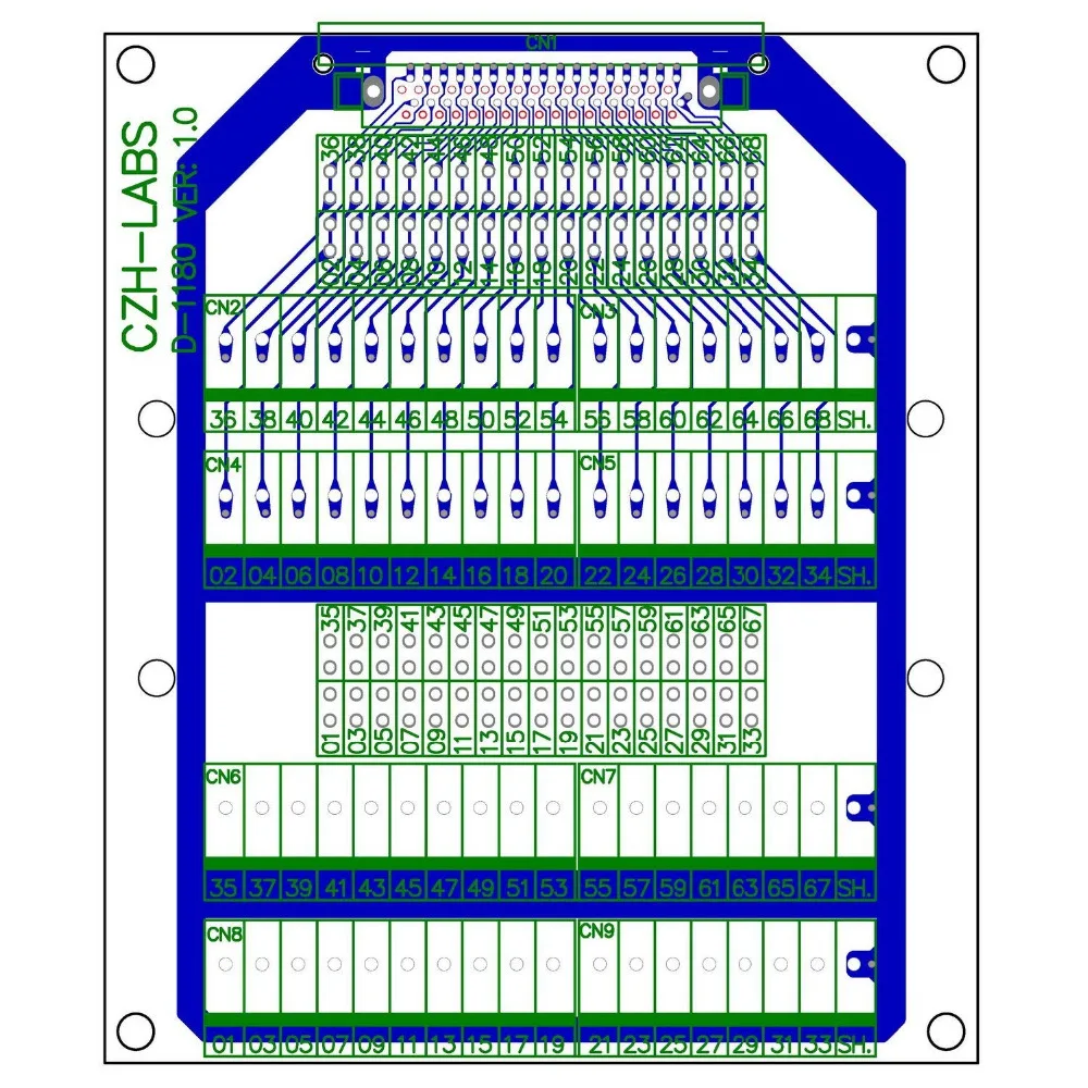 Electronics-Salon 68-Pin VHDCI DSUB SCSI-5 Screw Terminal Block Breakout Board.