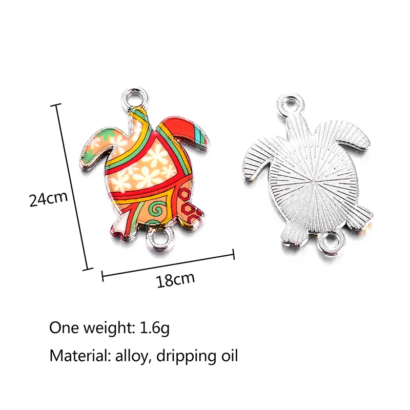 10pcs Turtle Enamel Alloy Charms Bracelet Connectors Jewelry Making Handmade Findings Craft Mix Colors 24*18mm