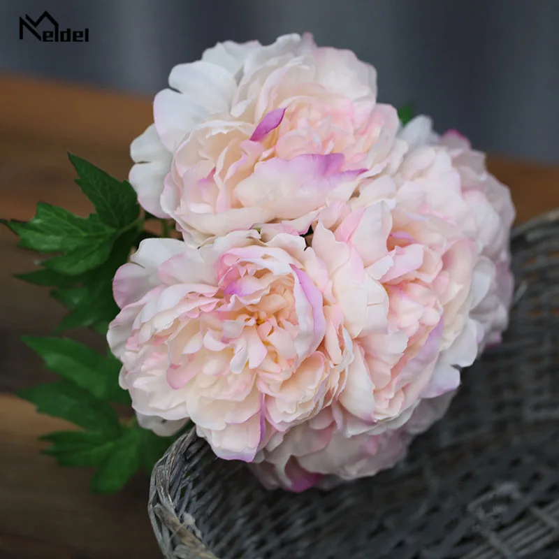 Meldel เจ้าสาวงานแต่งงานช่อดอกไม้ประดิษฐ์ Peony Posy Red DIY Bouquet ตกแต่งบ้านสำนักงาน Nosegay ดอกไม้