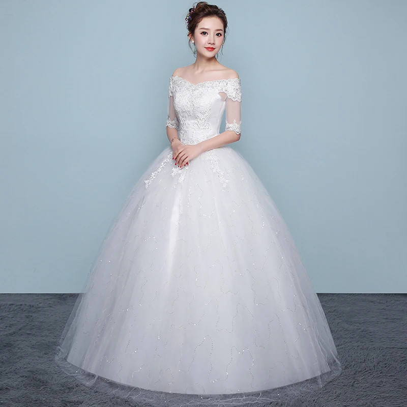 Robe de mariée blanche à lacets, grande taille, col bateau, robe de mariée, femme enceinte, bon marché, vente en gros, chine, XXN-071