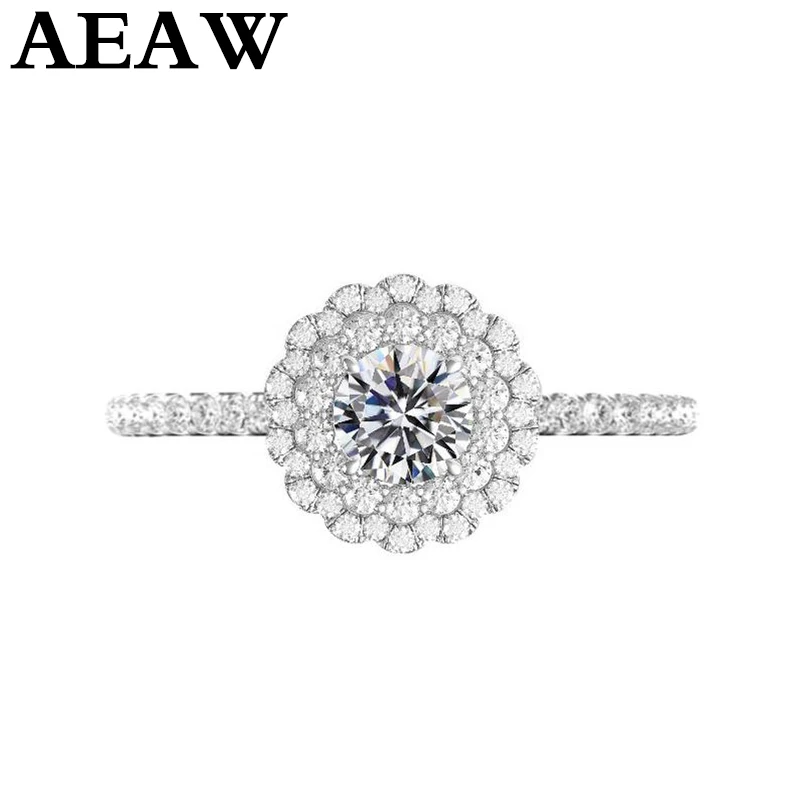 

AEAW 14K White Gold Halo Moissanite Ring 1.3ctw Round Cut Brilliant Moissanite Engagement Ring for Women