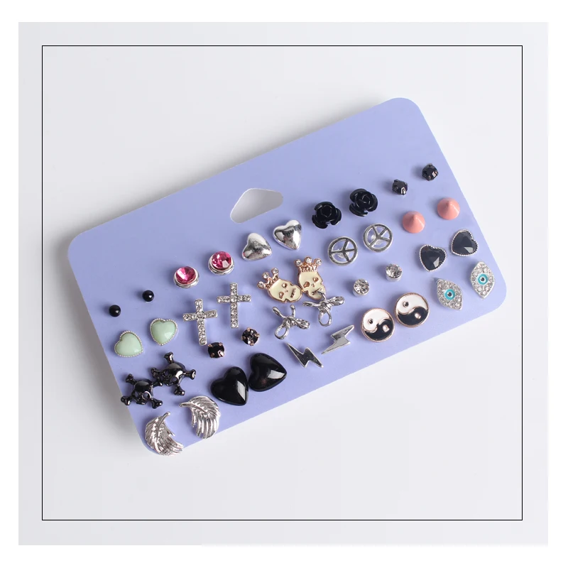 4 Styles Cute 20 Pairs/lot Charms Stud Earring Set Girls Punk Style Kiss Guitar Note Skull Sunglasses Peace Ear Studs Wholesale