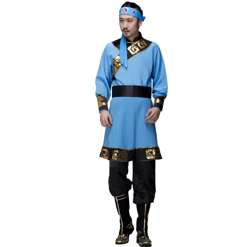 blue mongolian costume for men mongolian clothes mongolian traditional clothing for men minority dance festival performance