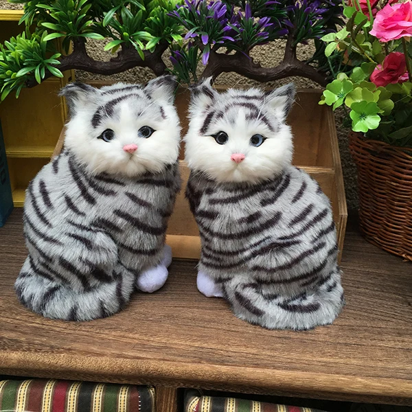 

a pair of simulation cute sitting cat toys polyethylene & furs gray stripe cat models about 18x12x11cm 2022