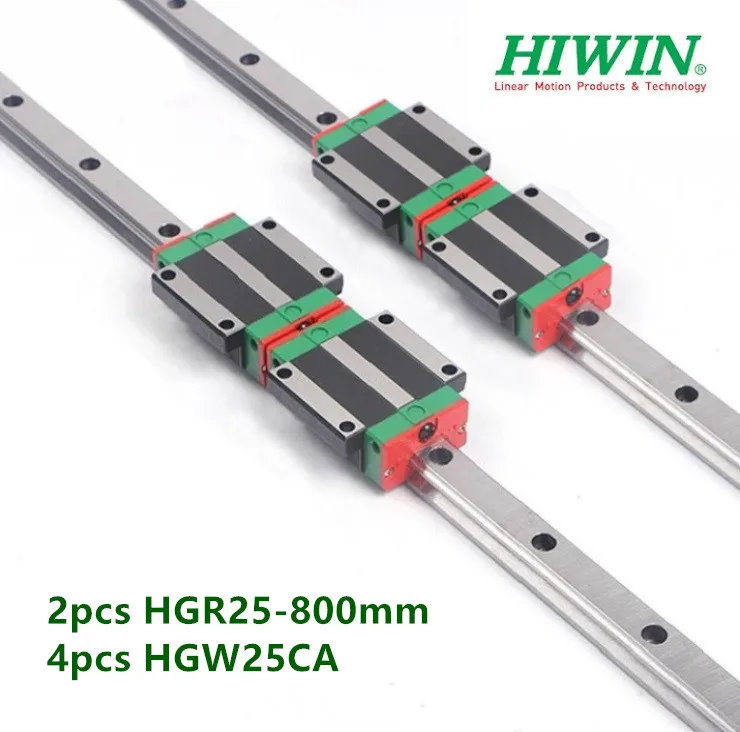 2pcs HIWIN HGR25-800mm linear guide rail + 4pcs HGW25CA Flanged carriage Block Bearings for cnc