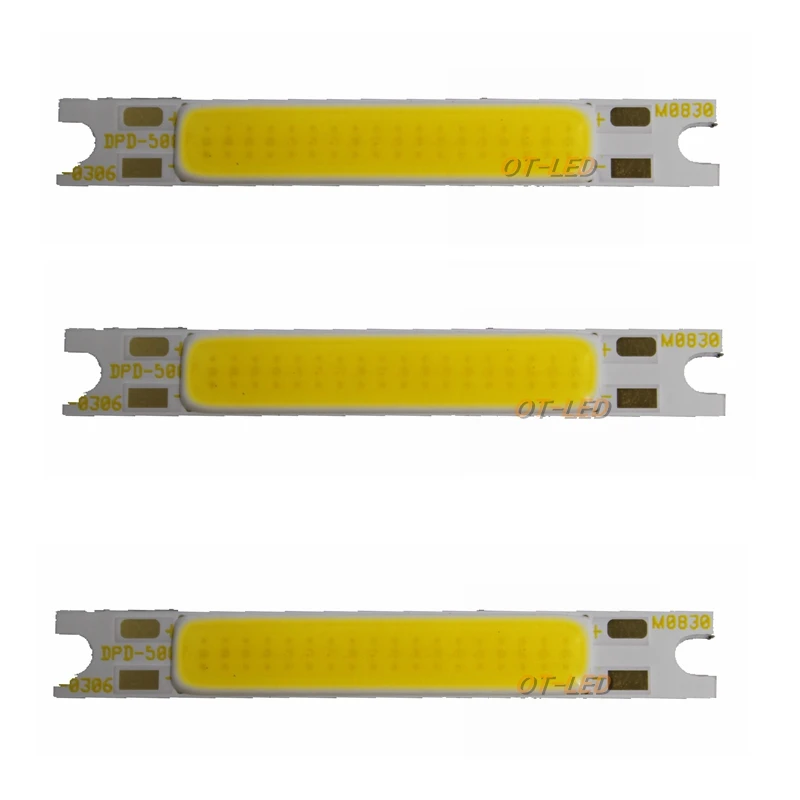 10 sztuk/partia ciepły naturalny zimny biały 3W 5W 50x7mm pasek cob LED Chip na pokładzie źródło światła na ścianie lampy stołowe DC 9V 11V LED