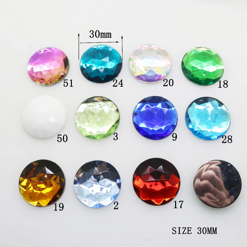 Hot 20 sztuk/partia nowy Mix kolor 30mm suknia ślubna akrylowe Rhinestone Diy Flatback szycia Strass klej na akcesoria