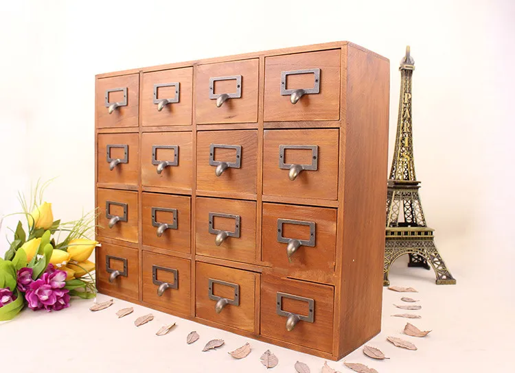 1PC Household Storage Organization Decoration Wood Vintage Wooden Bed Wall Storage Case Drawer Makeup Box Storage Box JL 0900