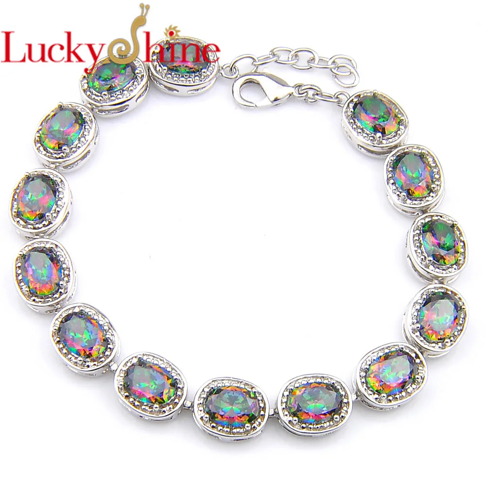 Bright Fire Oval Rainbow Mystic Crystal Zirconia Silver Chain Bracelets for Russia USA Ukraine Weddding Party Gifts