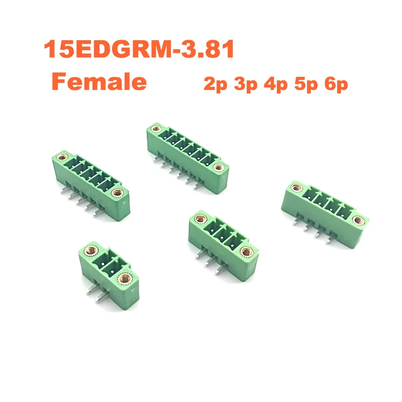 5Pcs Pitch 3.81mm Right Angle 2 3 4 5 6P Screw Plug-in PCB Terminal Block Pluggable Connector Male/Female 15EDGKM+RM Morsettiera