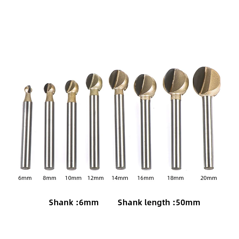 6-20mm Ball Nose Round Carving Bit Tungsten CNC Carbide Milling Cutter Shank 6mm Wood Round Ball Bit Woodworking Tools