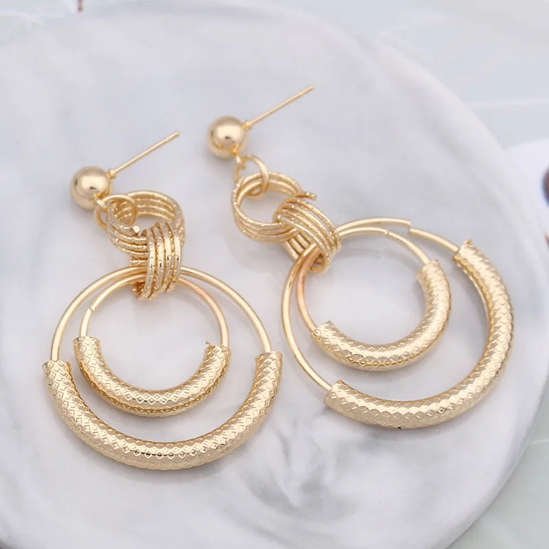 Double Metal Tube Dangle Earrings For Women Hollow Round Geometric Earrings Fashion Jewelry Statement Earrings Gifts