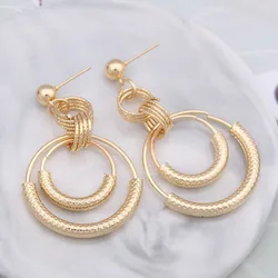 Double Metal Tube Dangle Earrings For Women Hollow Round Geometric Earrings Fashion Jewelry Statement Earrings Gifts