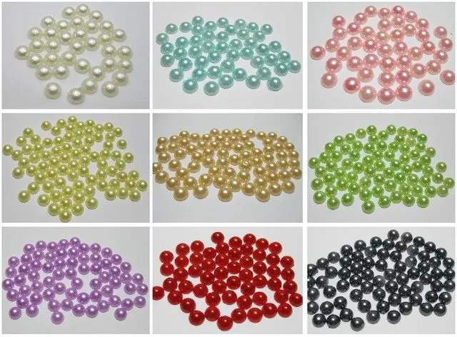 1000 Mixed Colour Half Pearl Bead 6mm Flat Back Round Gems Scrapbook Craft