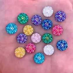 Nowy 50 sztuk 10mm żywica okrągły 3D kwiat Flatback Rhinestone guziki ślubne DIY R43