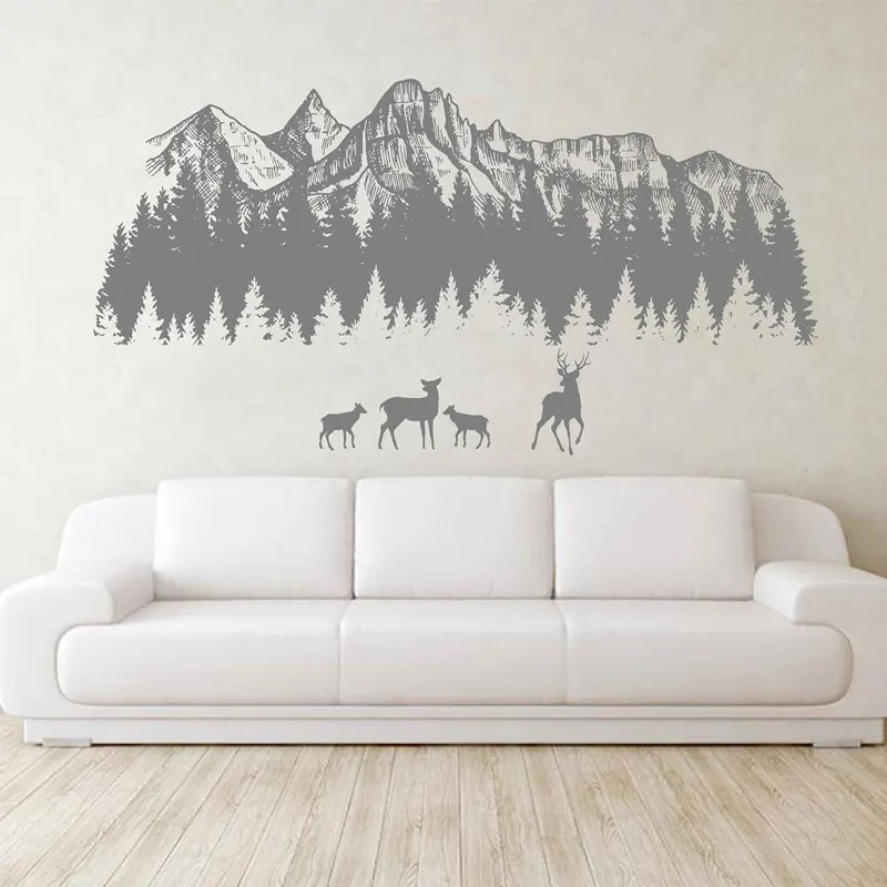 

Woodland Wall Decals Mountain Forest Silhouette Wall Decals Deer Mountain Wall Art Nursery Decor Woodland Baby Room 3122