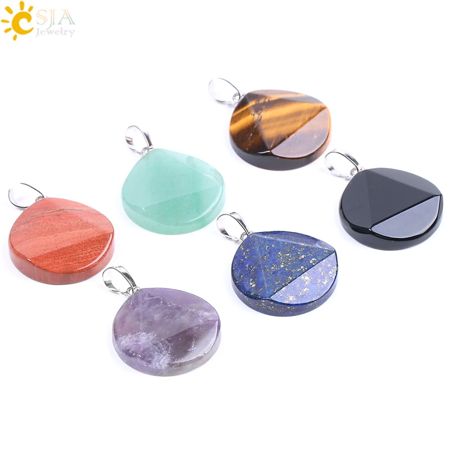 CSJA New Fashion Natural Stone Pendant Hexagonal Big Satellite Necklace Multi-faceted Quartz Crystal Bead Men Women Jewelry F186