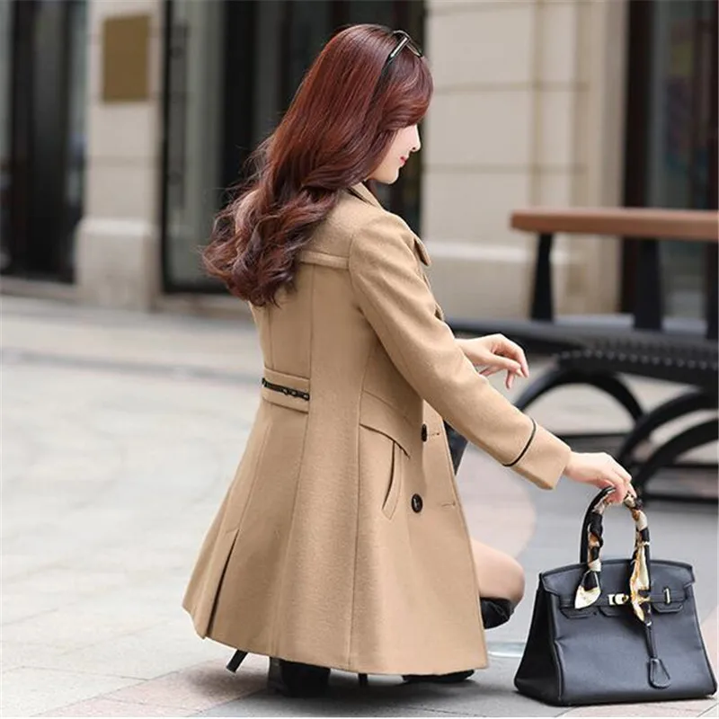 UHYTGF 2023 NEW Wool Coat Women Dust coat Imitation Of Cashmere Fashion Double breasted Autumn Woolen Jacket Women 2942
